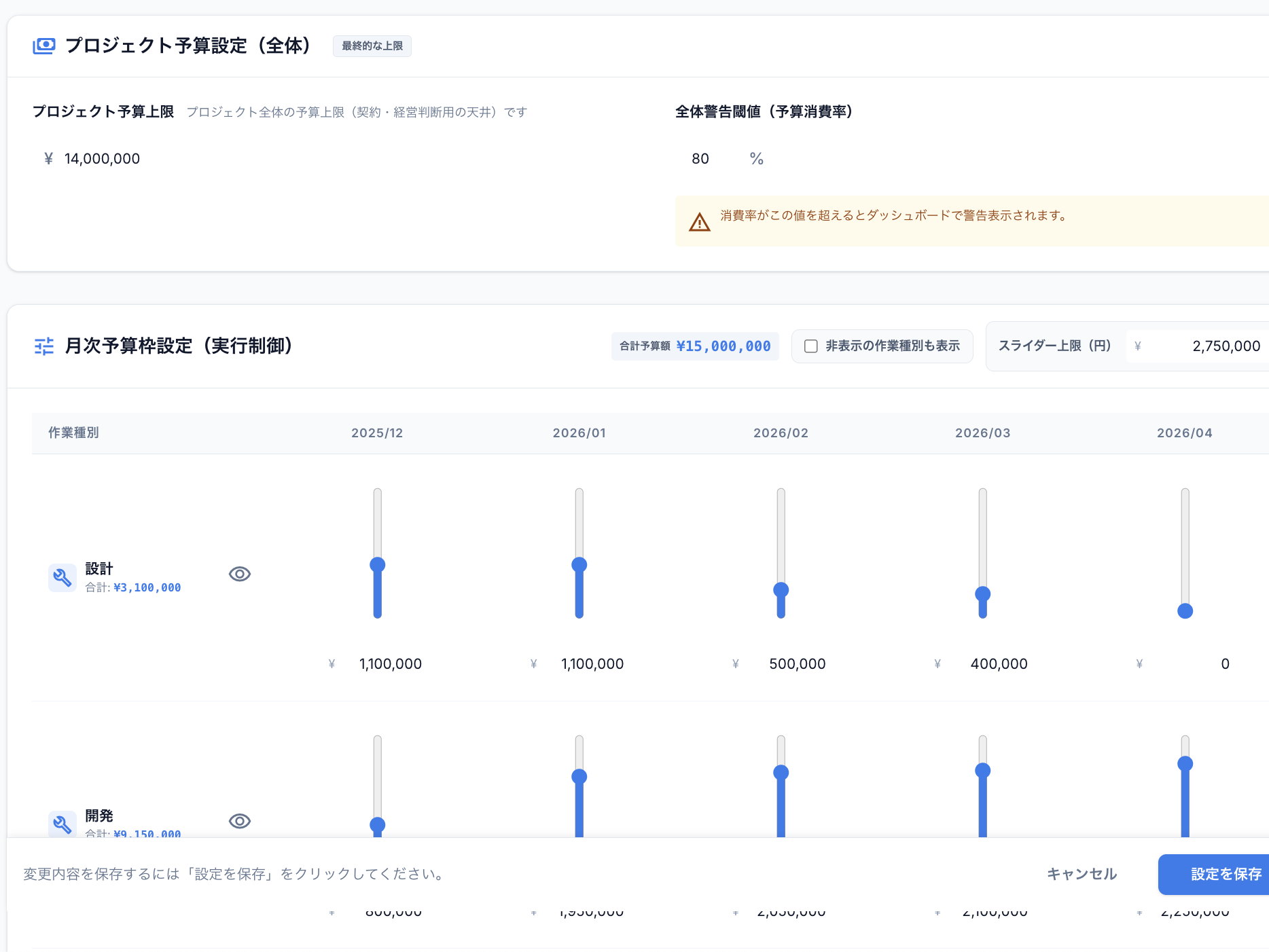予算コントロール画面